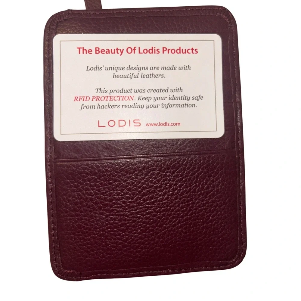 Lodis Burgundy Pebbled Leather RFID Protection Card Case Zip Wallet